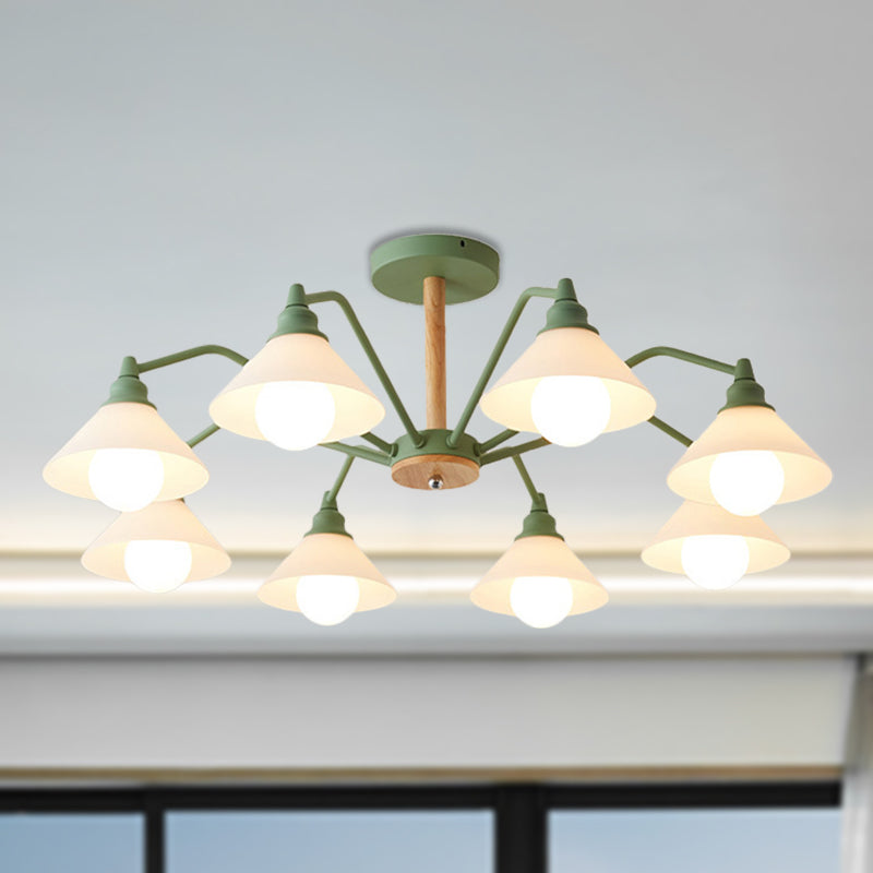 Pyramid Living Room Chandelier Metal 8 Lights Modern Hanging Lights in Black/Green/Grey