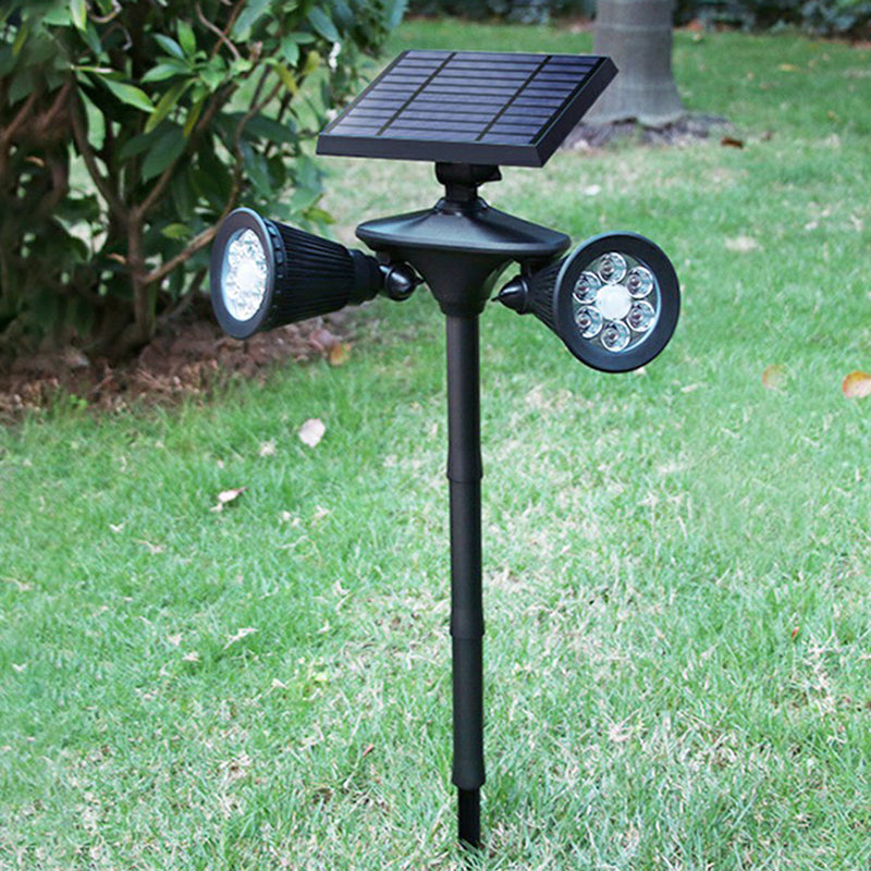 Modern 2-Head LED Stake Lamp Black Cone Solar Ground Spot Light with Metal Shade