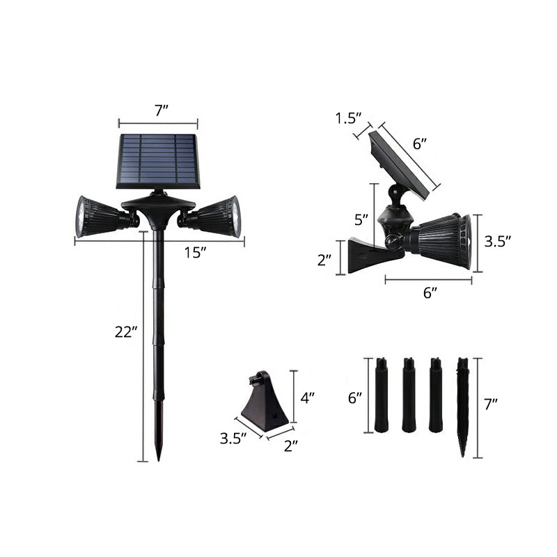 Modern 2-Head LED Stake Lamp Black Cone Solar Ground Spot Light with Metal Shade