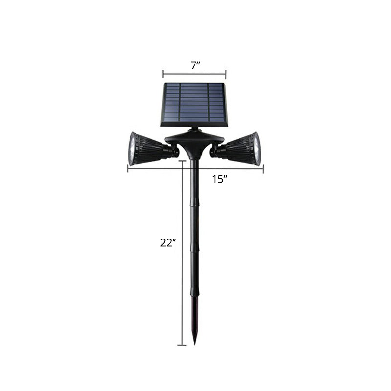 Modern 2-Head LED Stake Lamp Black Cone Solar Ground Spot Light with Metal Shade