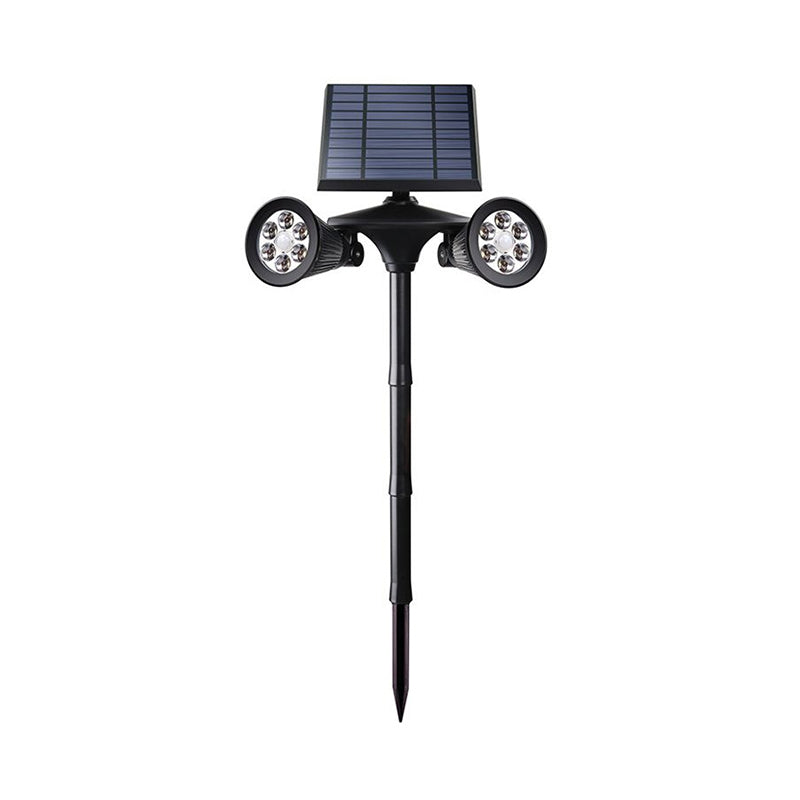 Modern 2-Head LED Stake Lamp Black Cone Solar Ground Spot Light with Metal Shade