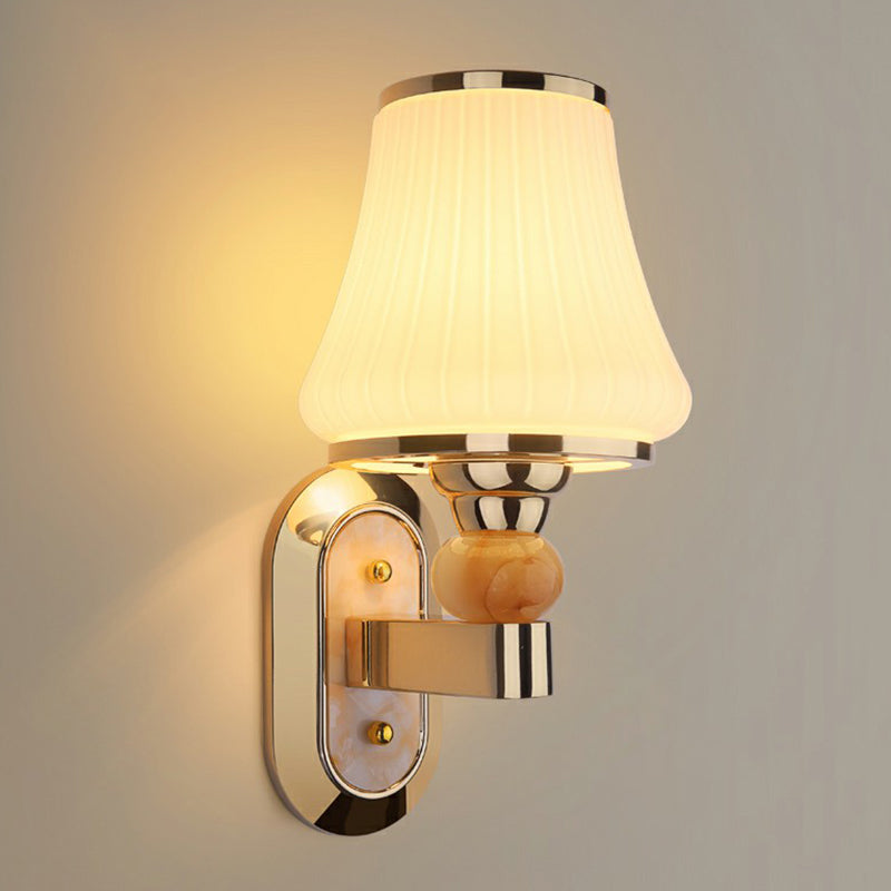 Simplicity Flared Wall Mount Lighting Single Matte White Glass Sconce Light in Gold