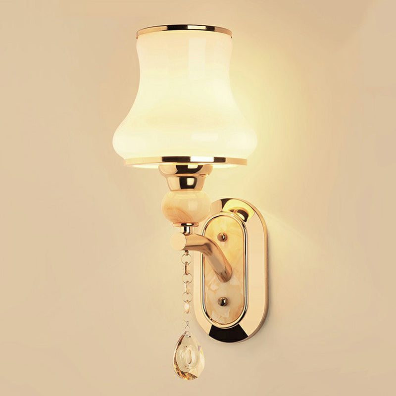 Simplicity Flared Wall Mount Lighting Single Matte White Glass Sconce Light in Gold