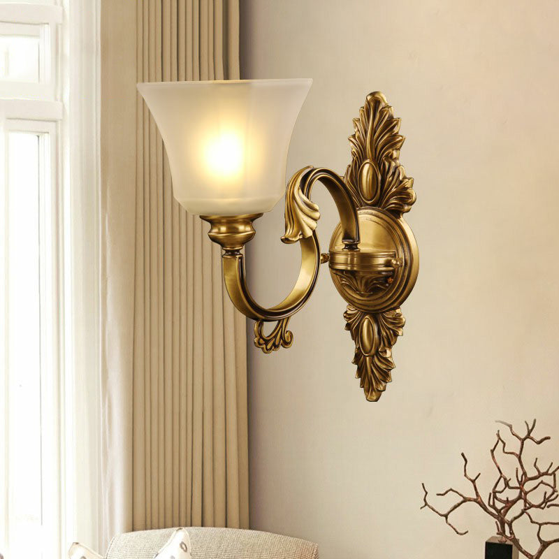 Paneled Bell Frosted Glass Sconce Antiqued 1-Light Bedside Wall Lighting Fixture in Bronze