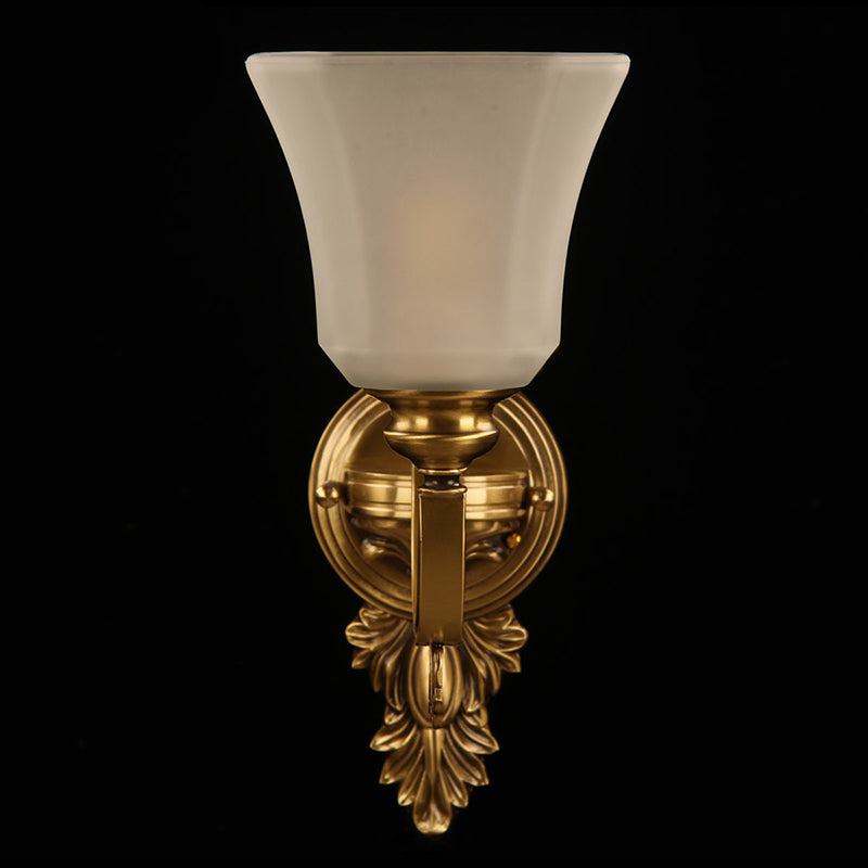 Paneled Bell Frosted Glass Sconce Antiqued 1-Light Bedside Wall Lighting Fixture in Bronze