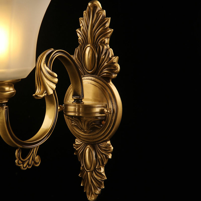 Paneled Bell Frosted Glass Sconce Antiqued 1-Light Bedside Wall Lighting Fixture in Bronze