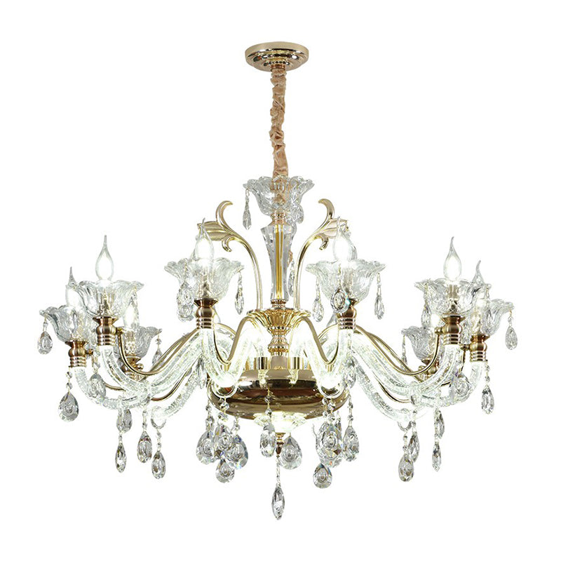 Clear Glass Floral Chandelier Transitional Dining Room Ceiling Light Fixture with K9 Crystals