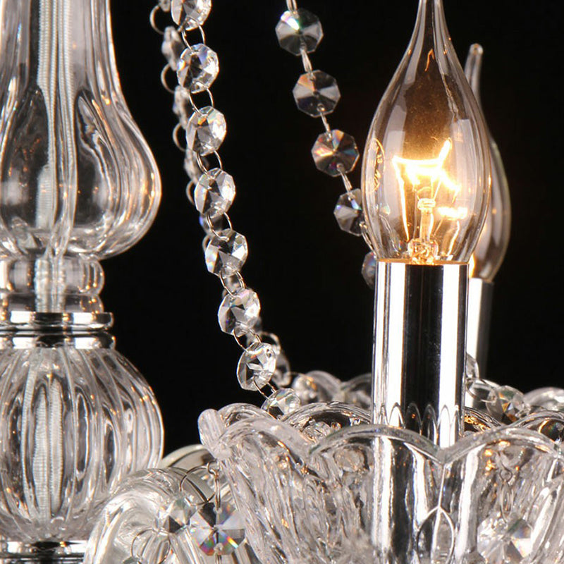 Victorian Style Candle Chandelier 3-Head Clear Glass Hanging Light with Crystal Strand