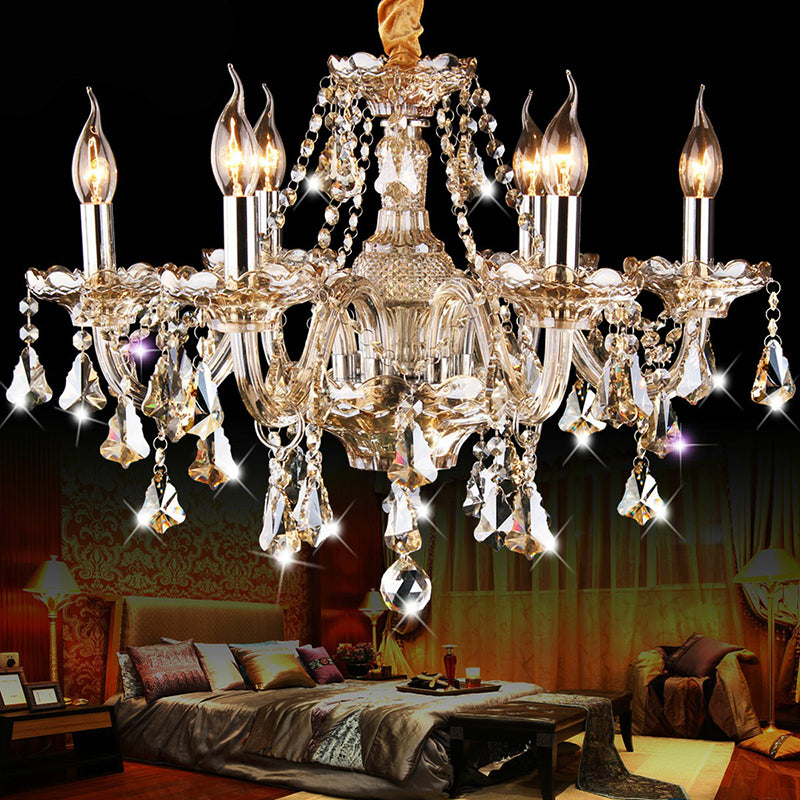Candlestick Bedroom Suspension Lamp Traditional Cognac Glass Crystal Chandelier Light Fixture