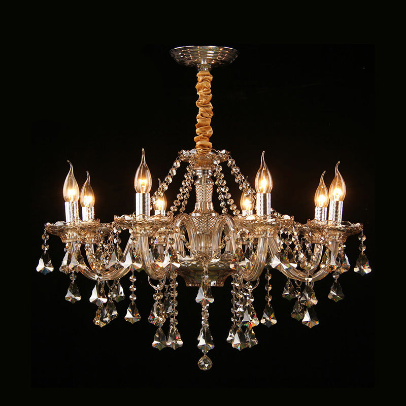 Candlestick Bedroom Suspension Lamp Traditional Cognac Glass Crystal Chandelier Light Fixture