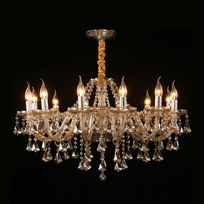 Candlestick Bedroom Suspension Lamp Traditional Cognac Glass Crystal Chandelier Light Fixture