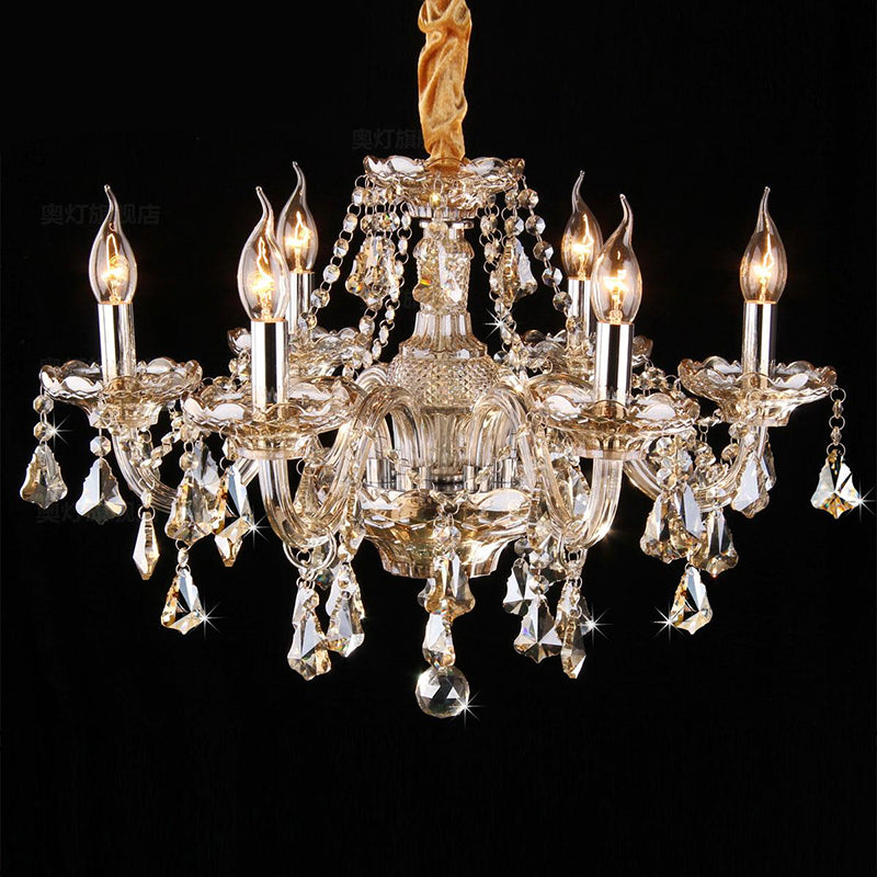 Candlestick Bedroom Suspension Lamp Traditional Cognac Glass Crystal Chandelier Light Fixture