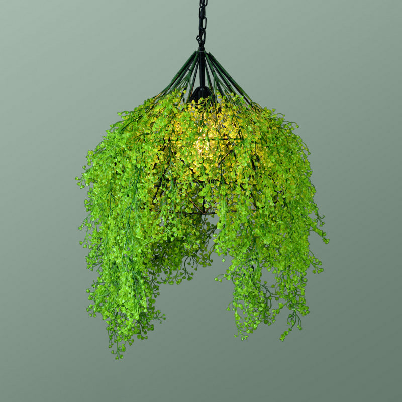 Diamantkooi met één bulpkooi hangende lichtkit industriële ijzeren plafond hanger met decoratieve plant