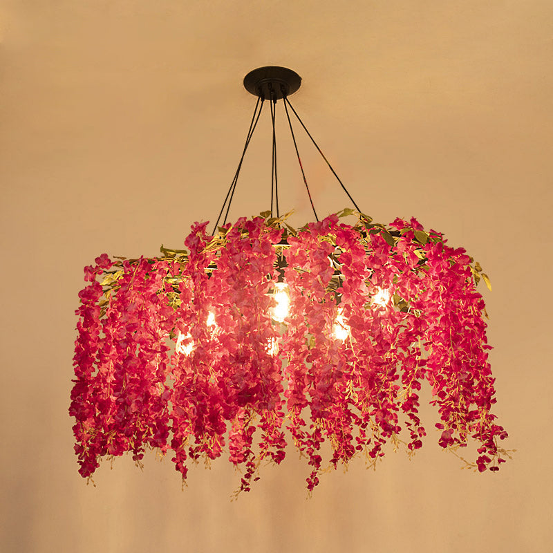Artificial Flower Chandelier Lighting Art Deco Metal Hanging Ceiling Light for Dining Room