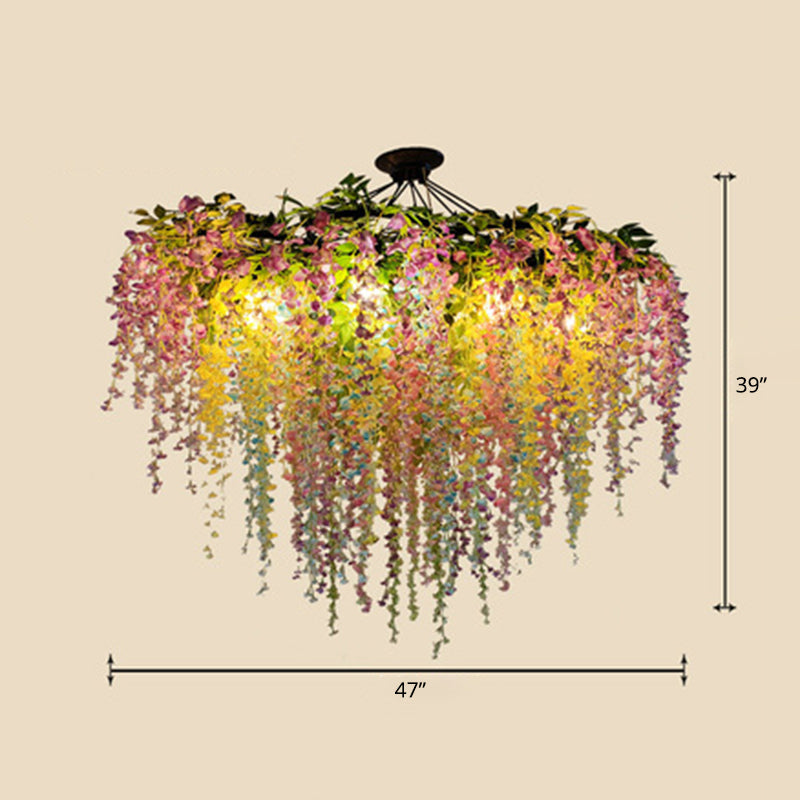 Industrial Artificial Botanic Hanging Lamp Metal Chandelier Light Fixture for Restaurant