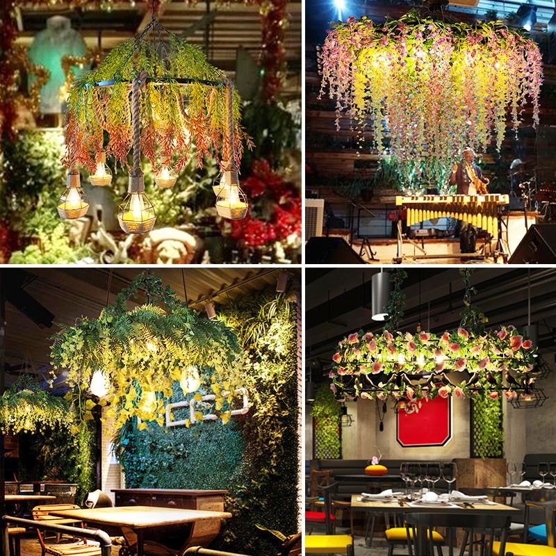 Industrial Artificial Botanic Hanging Lamp Metal Chandelier Light Fixture for Restaurant