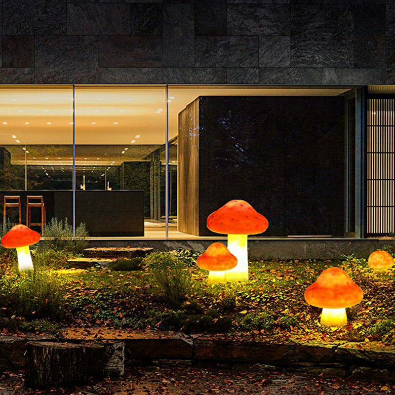 Resin Mushroom Shaped Lawn Light Art Deco Orange LED Ground Light for Villa Patio