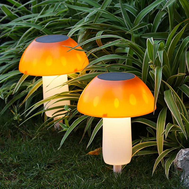 Cartoon Mushroom Shaped LED Solar Landscape Lamp Plastic Garden Ground Light in Orange