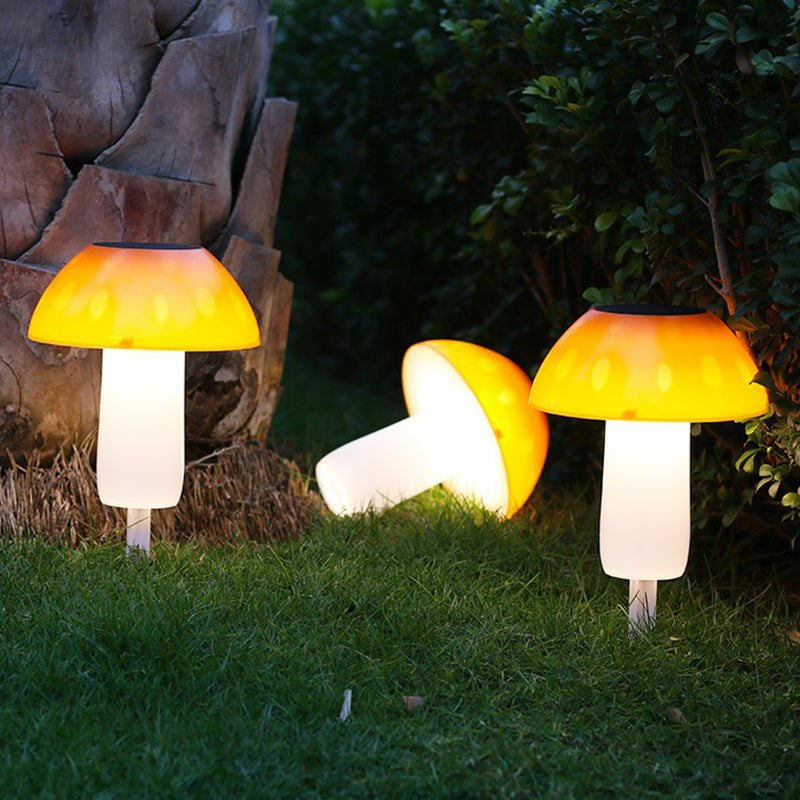 Cartoon Mushroom Shaped LED Solar Landscape Lamp Plastic Garden Ground Light in Orange