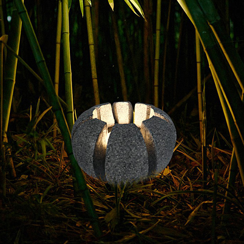 Grey Stone Shaped Ground Lamp Modernist Resin LED Lawn Lighting for Garden Pathway
