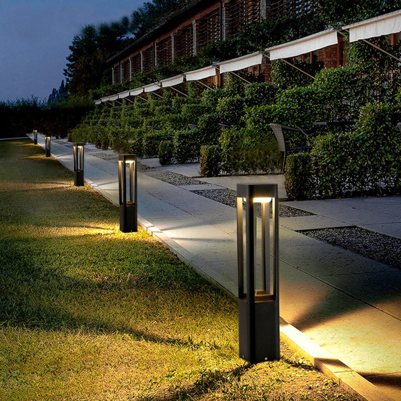 Cuboid Garden Solar Pathway Lamp Metallic Modernism LED Landscape Light in Black