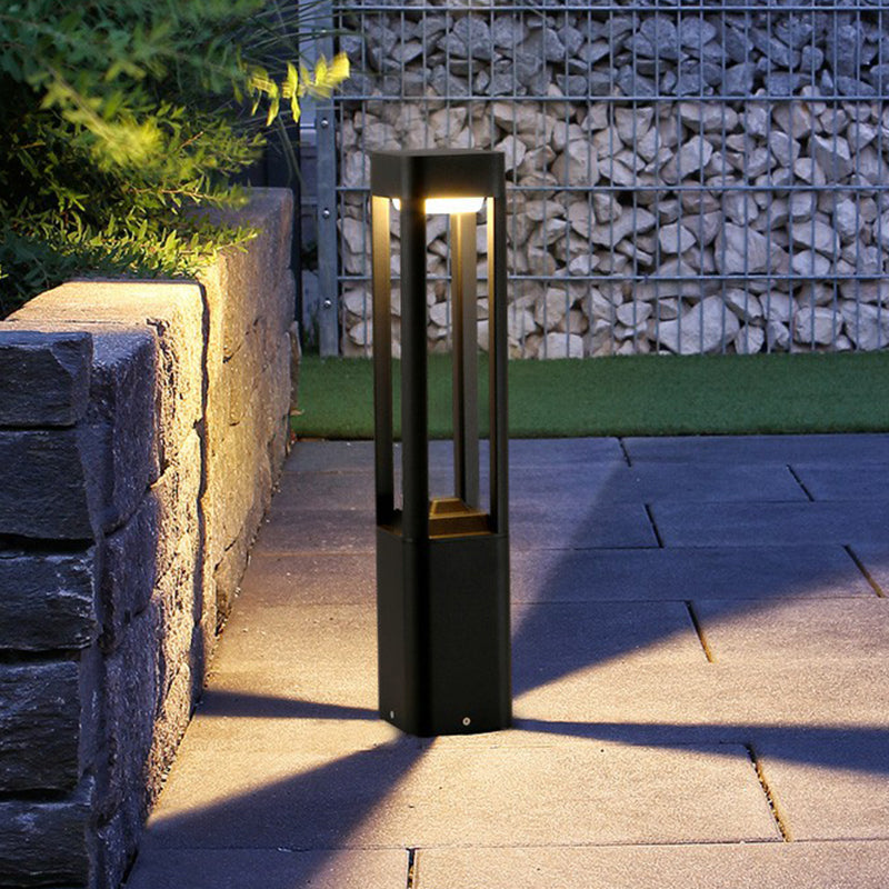 Cuboid Garden Solar Pathway Lamp Metallic Modernism LED Landscape Light in Black