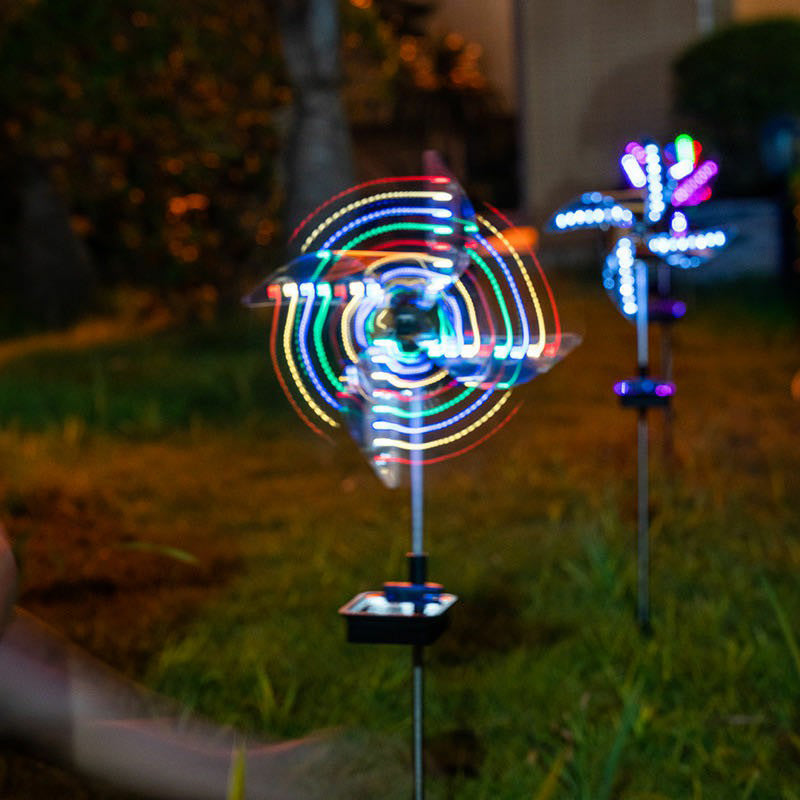 Kids Style Pinwheel Solar Stake Lamp Metallic Courtyard LED Pathway Light in Silver