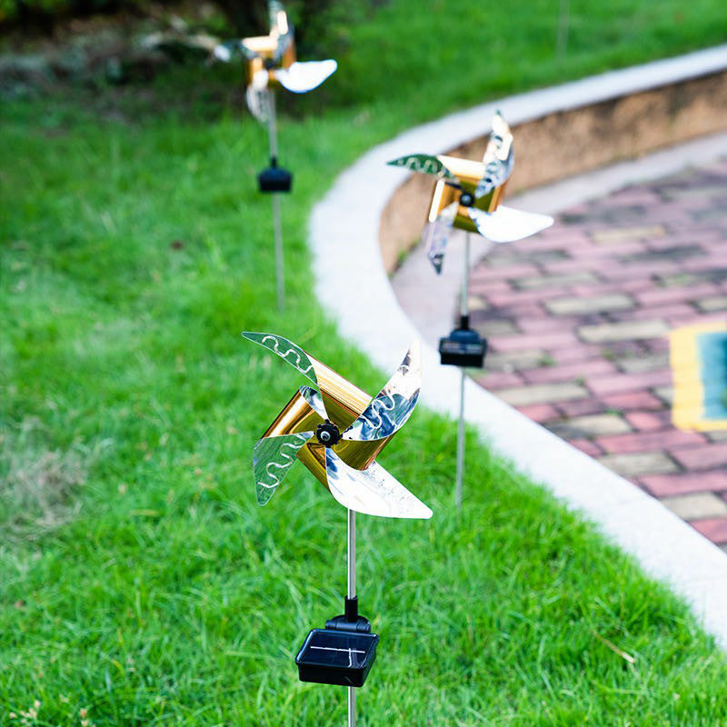 Kids Style Pinwheel Solar Stake Lamp Metallic Courtyard LED Pathway Light in Silver
