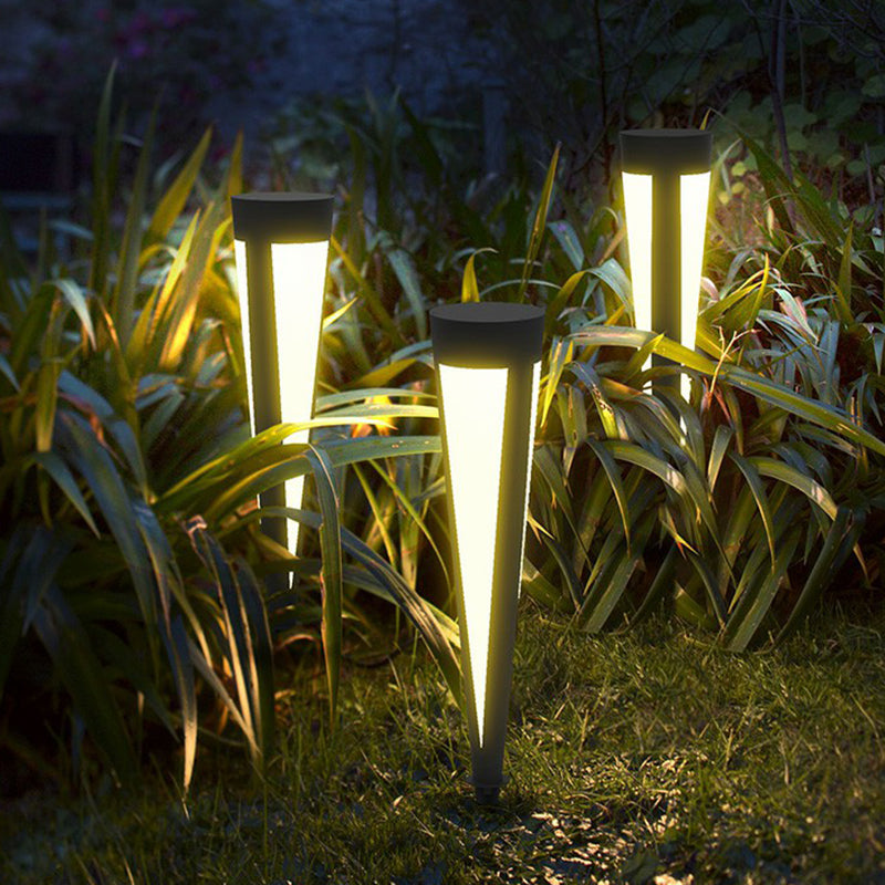 Plastic Tapered Solar Ground Lighting Modern Style Grey LED Stake Lamp for Courtyard