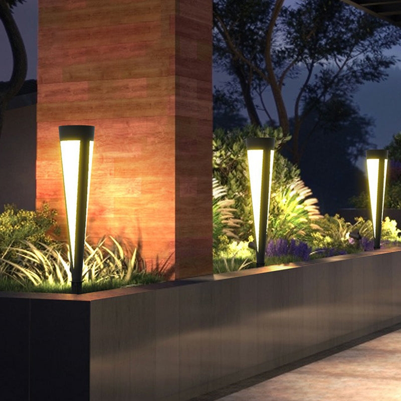 Plastic Tapered Solar Ground Lighting Modern Style Grey LED Stake Lamp for Courtyard