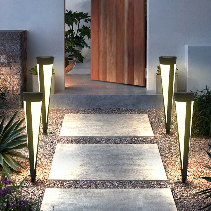 Plastic Tapered Solar Ground Lighting Modern Style Grey LED Stake Lamp for Courtyard