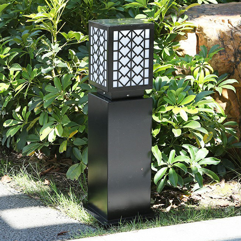 Metal Block Solar Ground Lamp Modernism Black-White LED Lawn Lighting for Courtyard