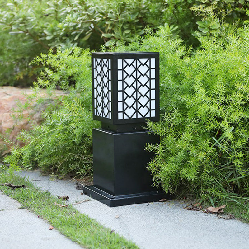 Metal Block Solar Ground Lamp Modernism Black-White LED Lawn Lighting for Courtyard