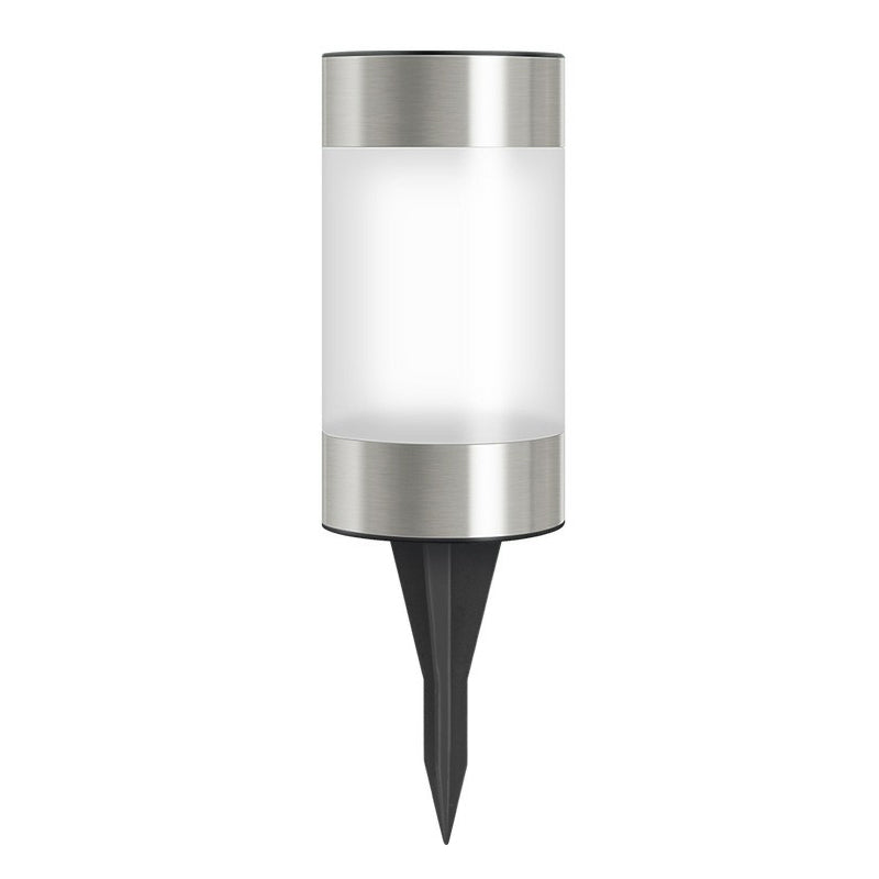 Stainless Steel Cylinder LED Stake Light Minimalist Black and Chrome Solar Path Lamp for Garden