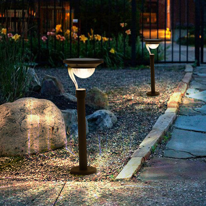 Garden Pond LED Pathway Light Simple Dark Grey Solar Stake Light with Bowl Plastic Shade