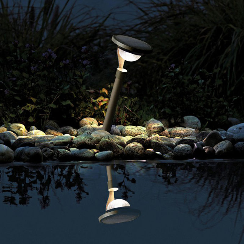 Garden Pond LED Pathway Light Simple Dark Grey Solar Stake Light with Bowl Plastic Shade
