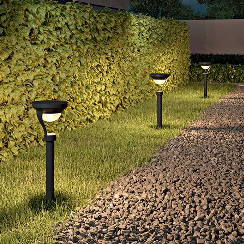 Dark Grey-Clear Bowl Shaped Solar Ground Lamp Modern Plastic LED Landscape Light for Outdoor
