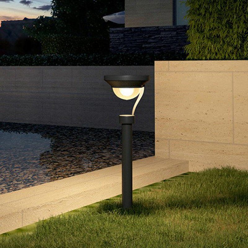 Dark Grey-Clear Bowl Shaped Solar Ground Lamp Modern Plastic LED Landscape Light for Outdoor