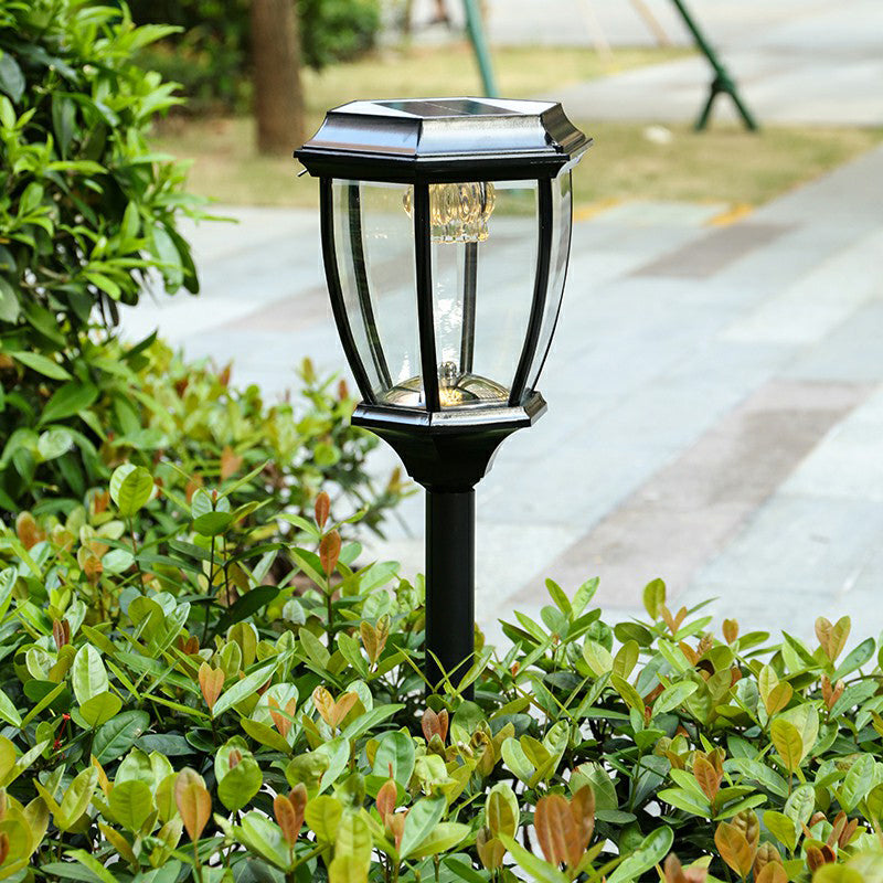 Bell Shade Solar LED Stake Lamp Traditional Clear Glass Garden Landscape Light with Switch