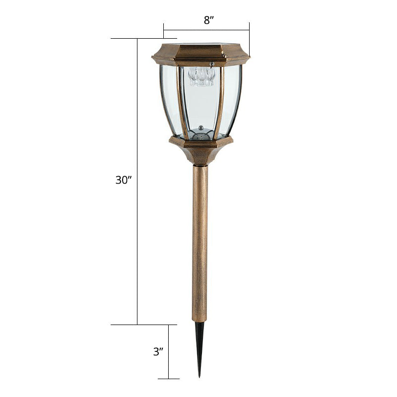 Bell Shade Solar LED Stake Lamp Traditional Clear Glass Garden Landscape Light with Switch