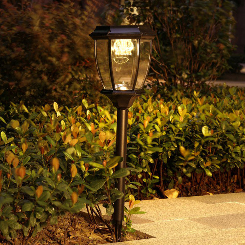 Bell Shade Solar LED Stake Lamp Traditional Clear Glass Garden Landscape Light with Switch