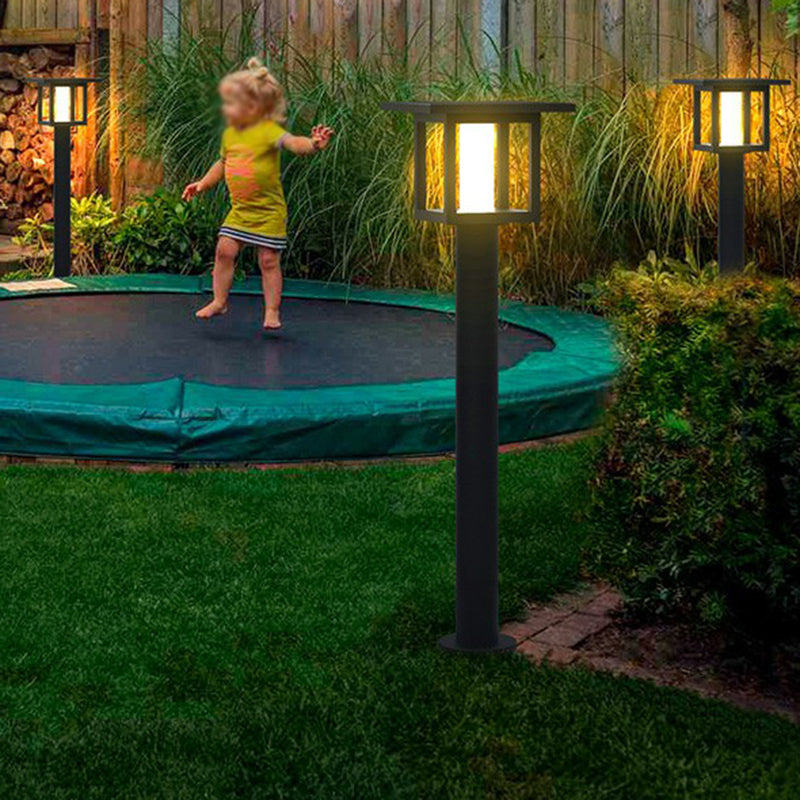 Matte Black Square Solar Lawn Light Minimalism White Glass LED Ground Lamp for Yard