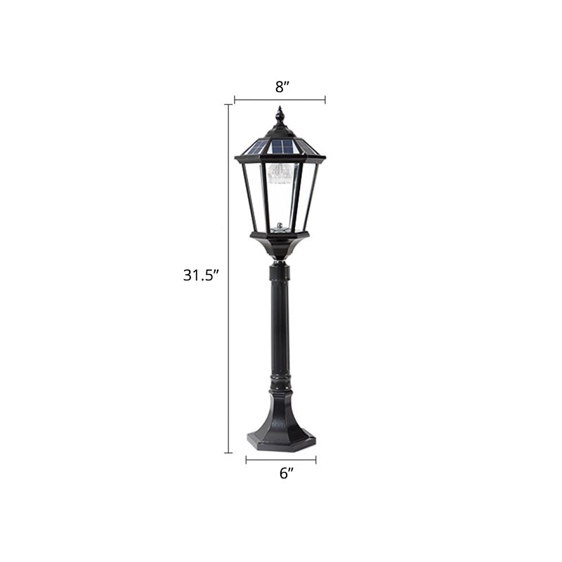 Clear Glass Black LED Ground Light Lantern Retro Style Solar Lawn Lighting for Outdoor