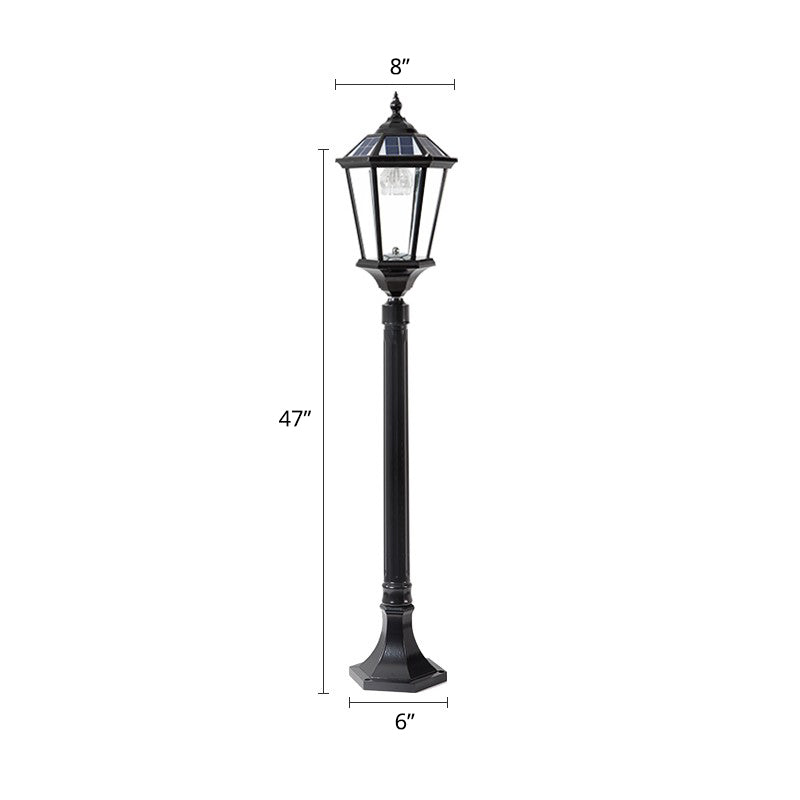Clear Glass Black LED Ground Light Lantern Retro Style Solar Lawn Lighting for Outdoor