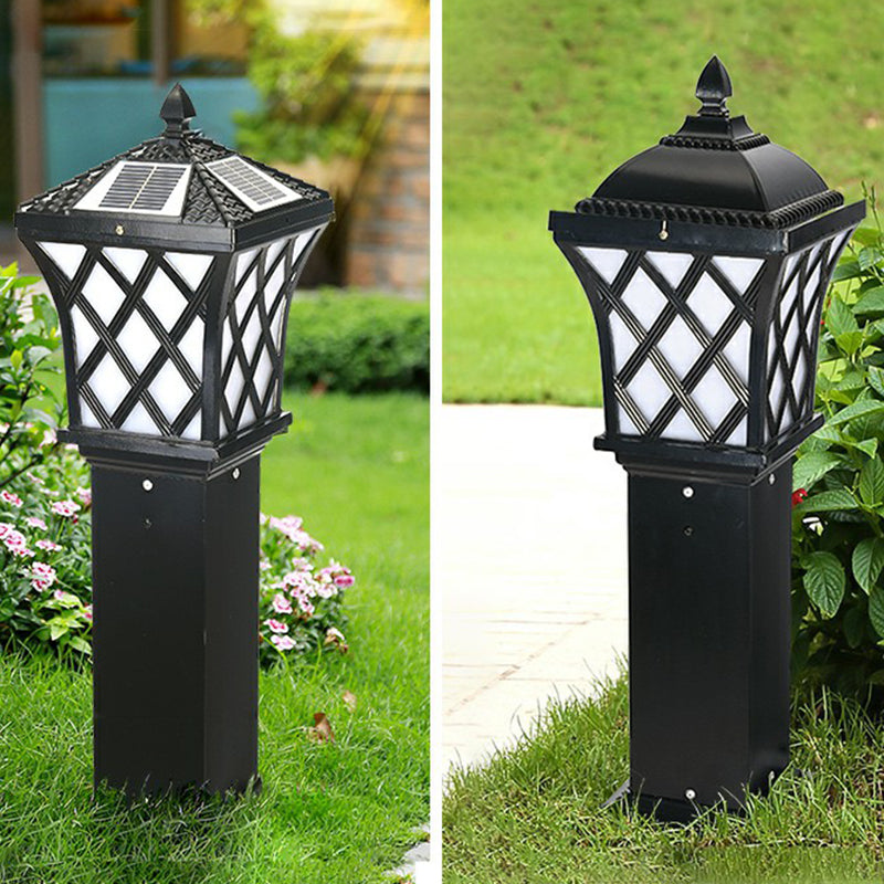 Vintage Pagoda Solar Ground Lighting Metal LED Pathway Light in Black for Courtyard