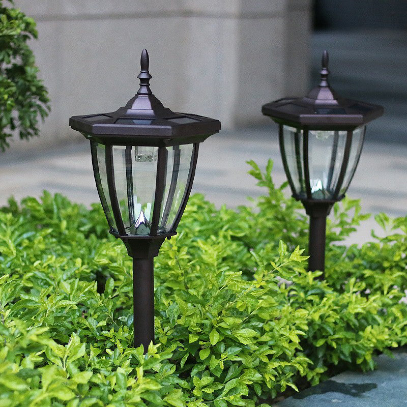 Clear Glass Bell Lawn Lamp Vintage Black Solar Powered LED Stake Light for Garden