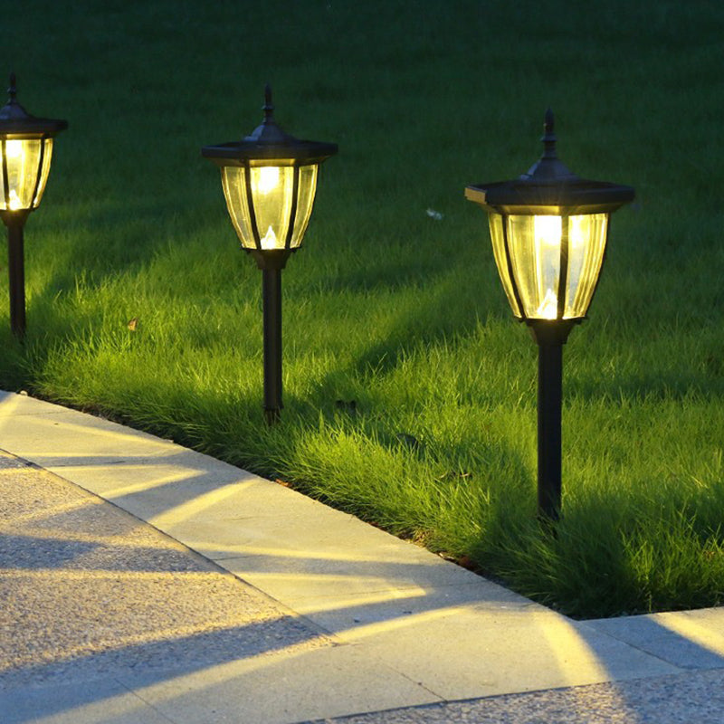 Clear Glass Bell Lawn Lamp Vintage Black Solar Powered LED Stake Light for Garden