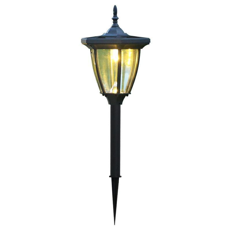 Clear Glass Bell Lawn Lamp Vintage Black Solar Powered LED Stake Light for Garden