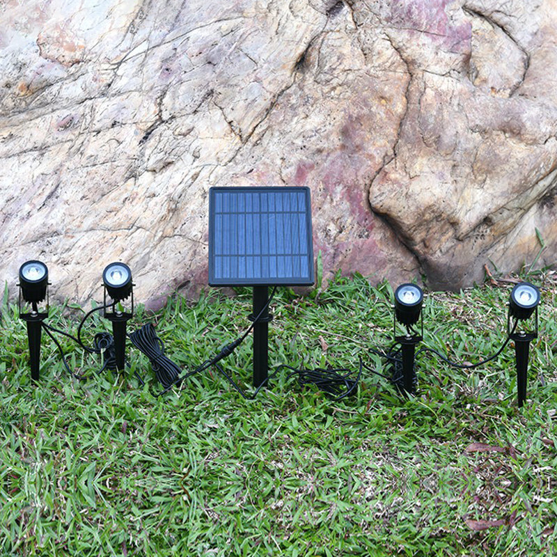 Cylindrical Aluminum Solar Spotlight Contemporary Black LED Stake Light for Garden