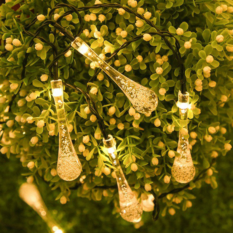 Artistic Raindrop Solar LED String Lighting Plastic 30-Bulb Garden Christmas Light in Black, 21.3ft